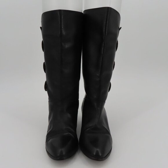 Womens 9 M Solid Black Leather 5 Point Star Concho Cowboy Western Boots Brazil - Picture 2 of 16